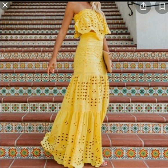 Vici Dresses & Skirts - Vici Luxxel Yellow Eyelet Two Piece Top & Skirt